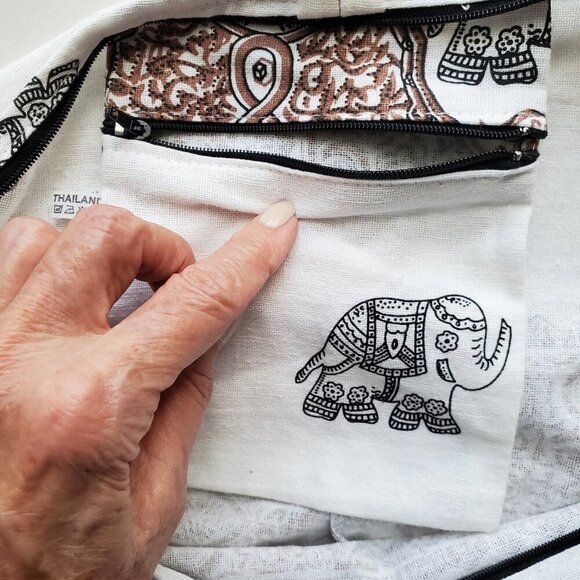 Boho Elephant Crossbody Cotton Purse Made in Thailand 100% Cotton Comfy Bag - Picture 9 of 16